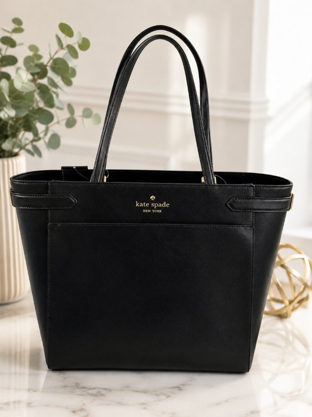 Kate Spade New York Staci Large Laptop Tote Leather Handbag Black - Picture 2 of 10